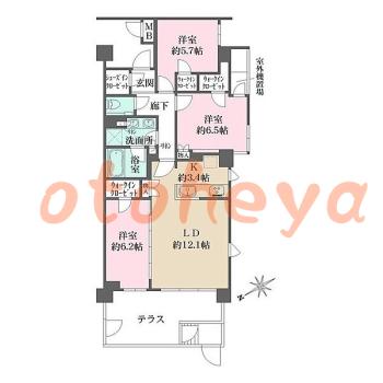 楽器ピアノ可相談 の 賃貸物件 3LDK 35万円の図面１