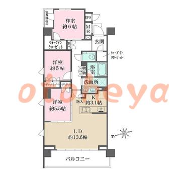 楽器ピアノ可相談 の 賃貸物件 3LDK 35.7万円の図面１