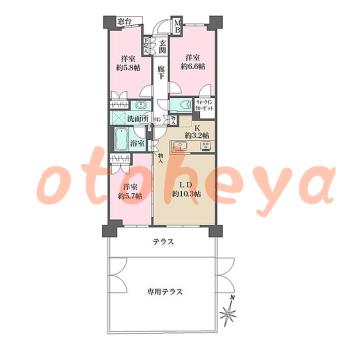 楽器ピアノ可相談 の 賃貸物件 3LDK 27.3万円の図面１