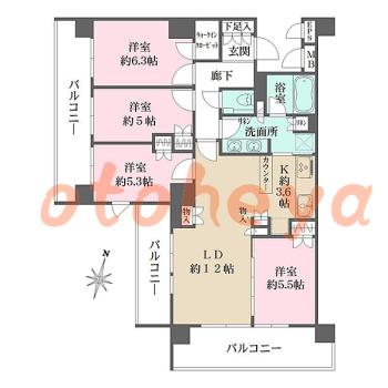 楽器ピアノ可相談 の 賃貸物件 4LDK 37.4万円の図面１