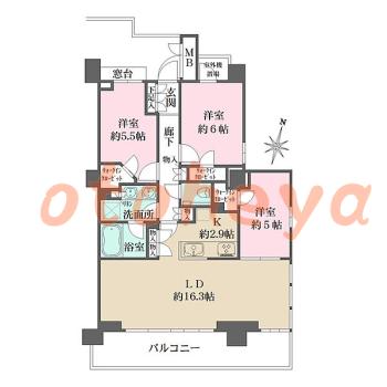 楽器ピアノ可相談 の 賃貸物件 3LDK 34.8万円の図面1