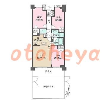 楽器ピアノ可相談 の 賃貸物件 3LDK 27.3万円の図面１