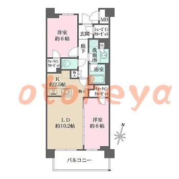 楽器ピアノ可相談 の 賃貸物件 2LDK 25.2万円の図面１