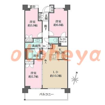楽器ピアノ可相談 の 賃貸物件 3LDK 27.6万円の図面１