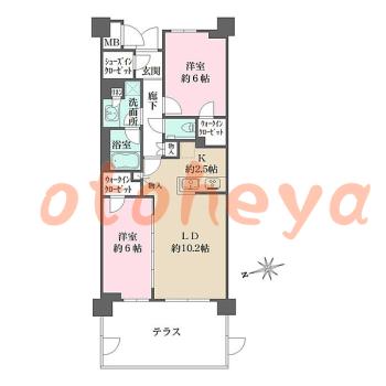 楽器ピアノ可相談 の 賃貸物件 2LDK 25.1万円の図面１