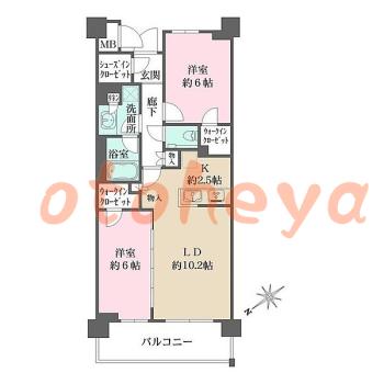楽器ピアノ可相談 の 賃貸物件 2LDK 25.7万円の図面１