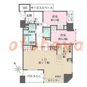 楽器ピアノ可相談 の 賃貸物件 2LDK 35万円の図面１