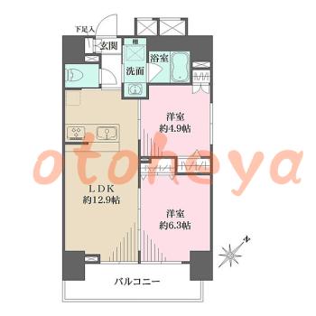 楽器ピアノ可相談 の 賃貸物件 2LDK 20.5万円の図面１