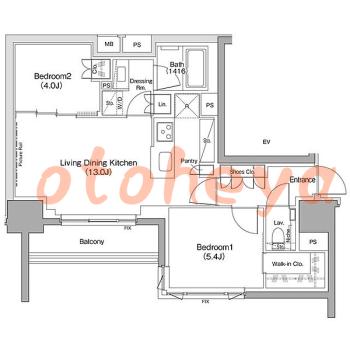 楽器ピアノ可相談 の 賃貸物件 2LDK 24.5万円の図面１