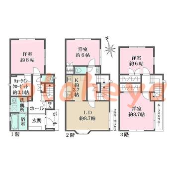 楽器ピアノ可相談 の 賃貸物件 4LDK 38.7万円の図面１