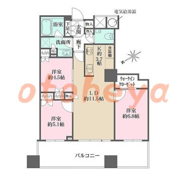 楽器ピアノ可相談 の 賃貸物件 3LDK 43万円の図面１