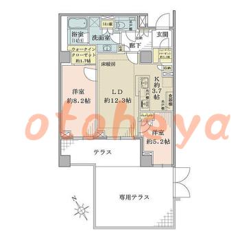 楽器ピアノ可相談 の 賃貸物件 2LDK 42万円の図面１