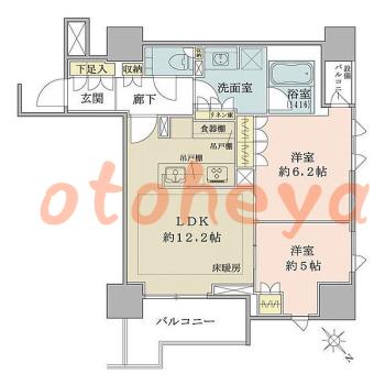楽器ピアノ可相談 の 賃貸物件 2LDK 37万円の図面１