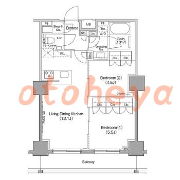 楽器ピアノ可相談 の 賃貸物件 2LDK 25万円の図面１