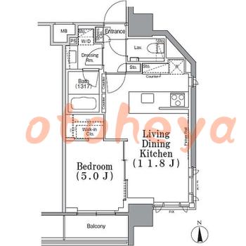 楽器ピアノ可相談 の 賃貸物件 1LDK 22.3万円の図面１