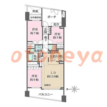 楽器ピアノ可相談 の 賃貸物件 3LDK 26万円の図面１
