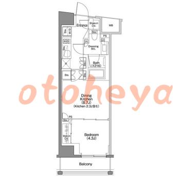 楽器ピアノ可相談 の 賃貸物件 1DK 21.5万円の図面１