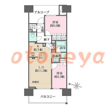 楽器ピアノ可相談 の 賃貸物件 2LDK 15万円の図面１