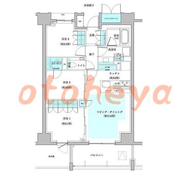 楽器ピアノ可相談 の 賃貸物件 3LDK 38万円の図面１