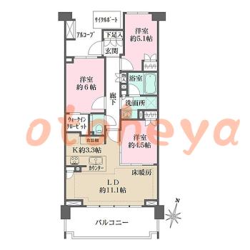 楽器ピアノ可相談 の 賃貸物件 3LDK 19.5万円の図面１