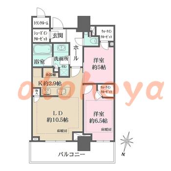 楽器ピアノ可相談 の 賃貸物件 2LDK 38.5万円の図面１