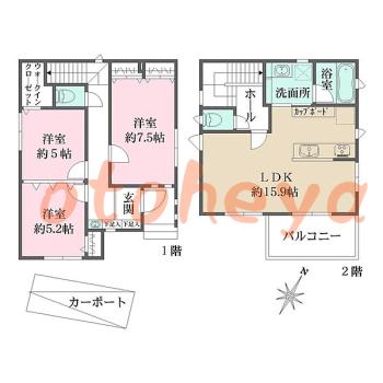 楽器ピアノ可相談 の 賃貸物件 3LDK 27.1万円の図面１