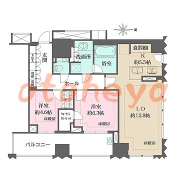 楽器ピアノ可相談 の 賃貸物件 2LDK 62.7万円の図面１