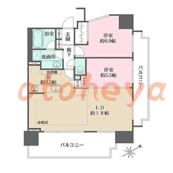 楽器ピアノ可相談 の 賃貸物件 2LDK 16.5万円の図面１