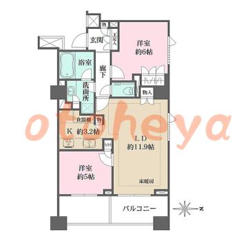 楽器ピアノ可相談 の 賃貸物件 2LDK 25万円の図面１
