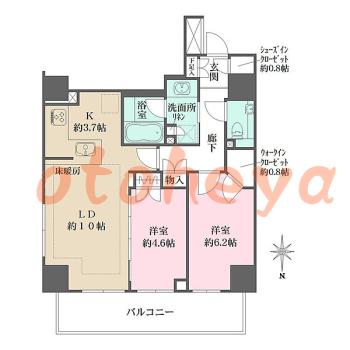 楽器ピアノ可相談 の 賃貸物件 2LDK 25万円の図面１