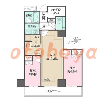 楽器ピアノ可相談 の 賃貸物件 2LDK 30.5万円の図面１