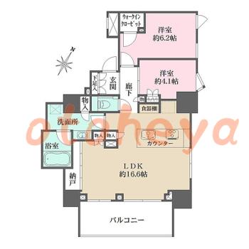 楽器ピアノ可相談 の 賃貸物件 2LDK 25万円の図面１