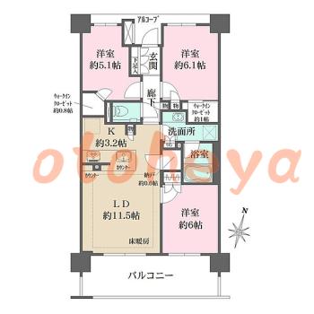 楽器ピアノ可相談 の 賃貸物件 3LDK 24.2万円の図面１