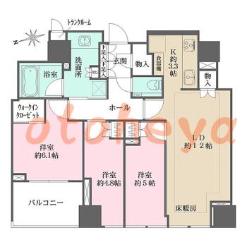 楽器ピアノ可相談 の 賃貸物件 3LDK 55万円の図面１