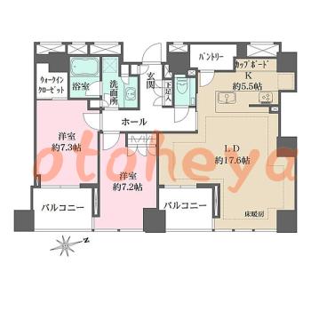楽器ピアノ可相談 の 賃貸物件 2LDK 65万円の図面１