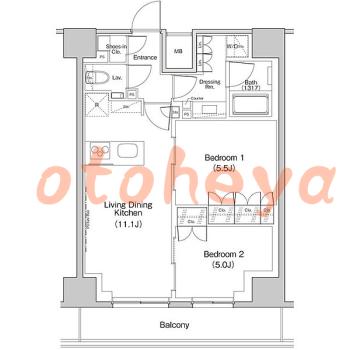 楽器ピアノ可相談 の 賃貸物件 2LDK 25万円の図面１