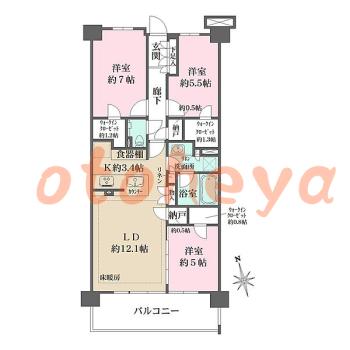 楽器ピアノ可相談 の 賃貸物件 3LDK 28万円の図面１