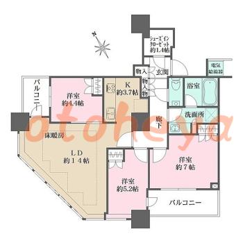 楽器ピアノ可相談 の 賃貸物件 3LDK 39.9万円の図面１