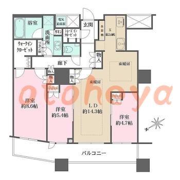 楽器ピアノ可相談 の 賃貸物件 3LDK 50万円の図面１