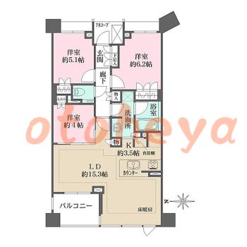 楽器ピアノ可相談 の 賃貸物件 3LDK 28.5万円の図面１
