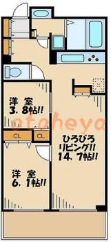 楽器ピアノ可相談 の 賃貸物件 2LDK 18.9万円の図面１