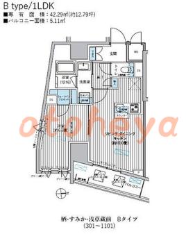 楽器ピアノ可相談 の 賃貸物件 1LDK 19.6万円の図面１