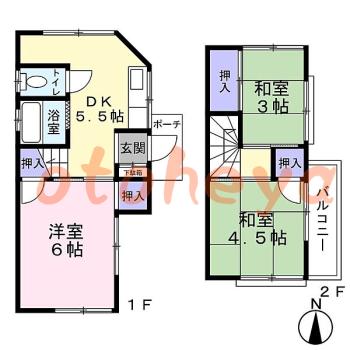楽器ピアノ可相談 の 賃貸物件 3DK 4.5万円の図面１