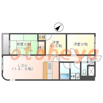 楽器ピアノ可相談 の 賃貸物件 3LDK 8.7万円の図面１
