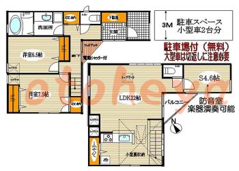楽器ピアノ可相談 の 賃貸物件 2SLDK 43.5万円の図面１