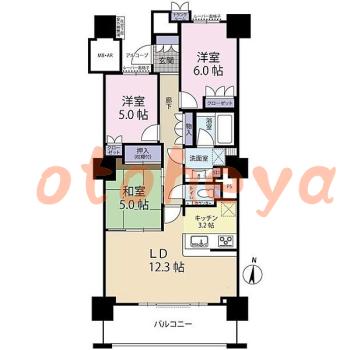 楽器ピアノ可相談 の 賃貸物件 3LDK 20.5万円の図面１