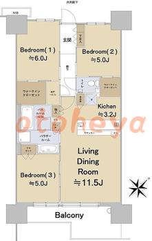 楽器ピアノ可相談 の 賃貸物件 3LDK 29万円の図面１
