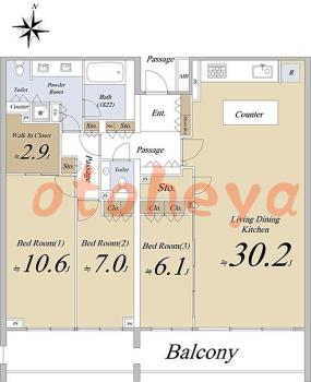 楽器ピアノ可相談 の 賃貸物件 3LDK 80万円の図面１