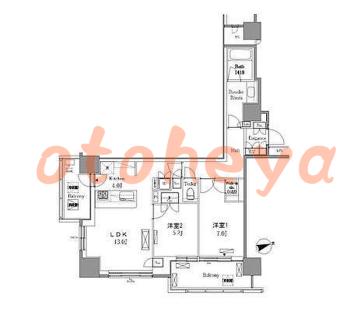楽器ピアノ可相談 の 賃貸物件 2LDK 35万円の図面１