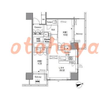 楽器ピアノ可相談 の 賃貸物件 2LDK 27.5万円の図面１